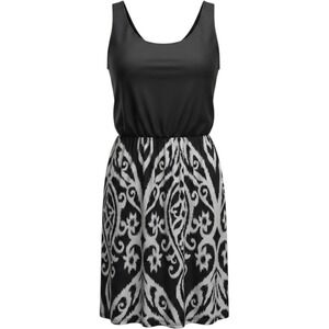 Her‎ She Black White Ikat Boho Print Sleeveless Mini Dress Elastic Waist Medium
